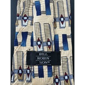 Men's Neck Tie Bill Robin son Silk L56" W 3.75" beige blue